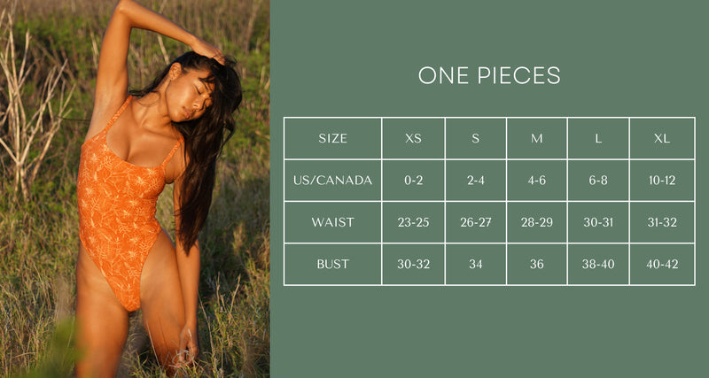 size chart for Rhea Bikinis One Pieces